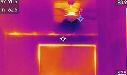 Thermal image of ceiling penetrations leaking heat
