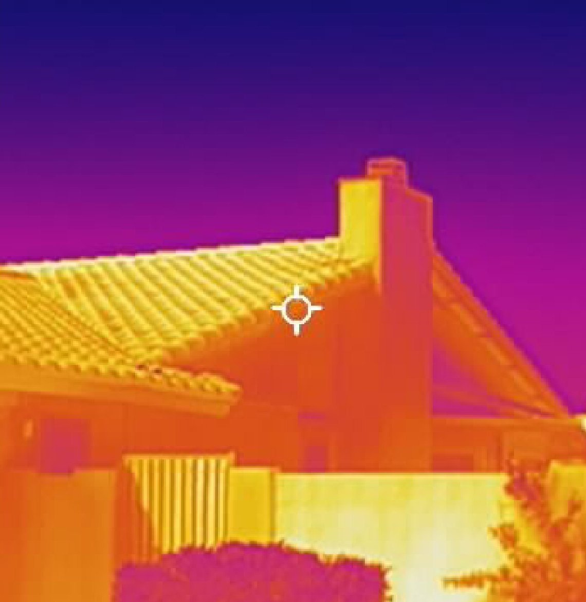 Thermal image of a tile roof at night showing heat retention