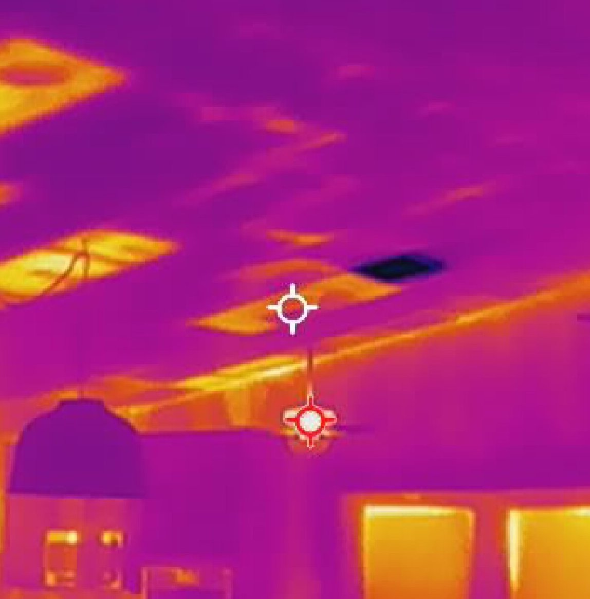 Thermal image of ceiling supply registers and ductwork